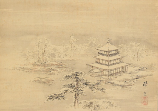 喜田華堂「雪中金閣寺図」：A-944j[掛け軸]古美術谷口