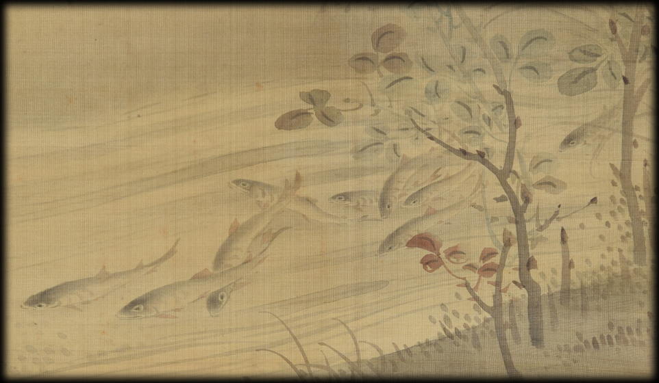 石井金陵「萩に香魚図」：B-2379[掛け軸]古美術谷口