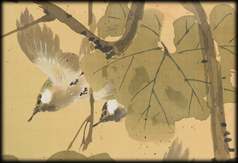 宮田司山「葡萄に小禽図」：B-2390[掛け軸]古美術谷口