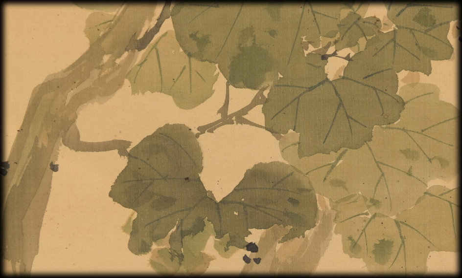 宮田司山「葡萄に小禽図」：B-2390[掛け軸]古美術谷口