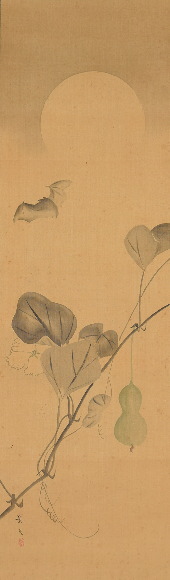 松村景文「月下瓢箪に蝙蝠図」：B-2420[掛け軸]古美術谷口