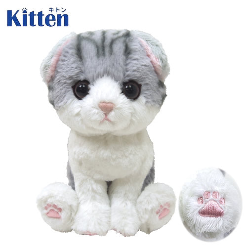 ぬいぐるみ【キトン猫<スコティッシュフォールド グレー>】を