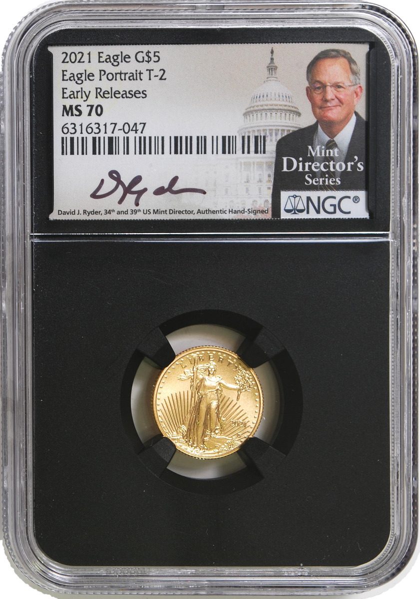 2021 T2 $5 Gold Eagle NGC MS70 ER MDS David Ryder Signature
