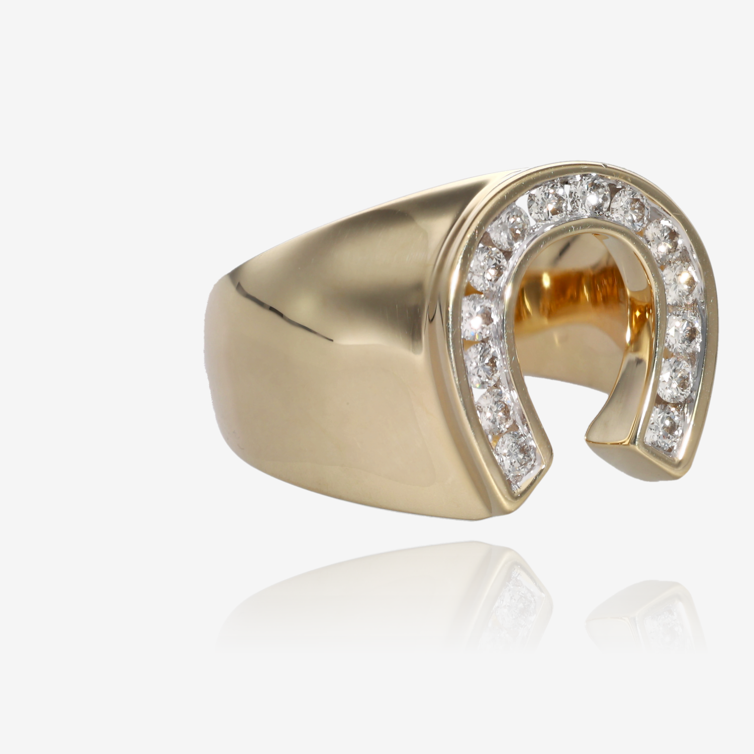 Men's 14k Yellow Gold Horseshoe Ring with Natural Diamonds
