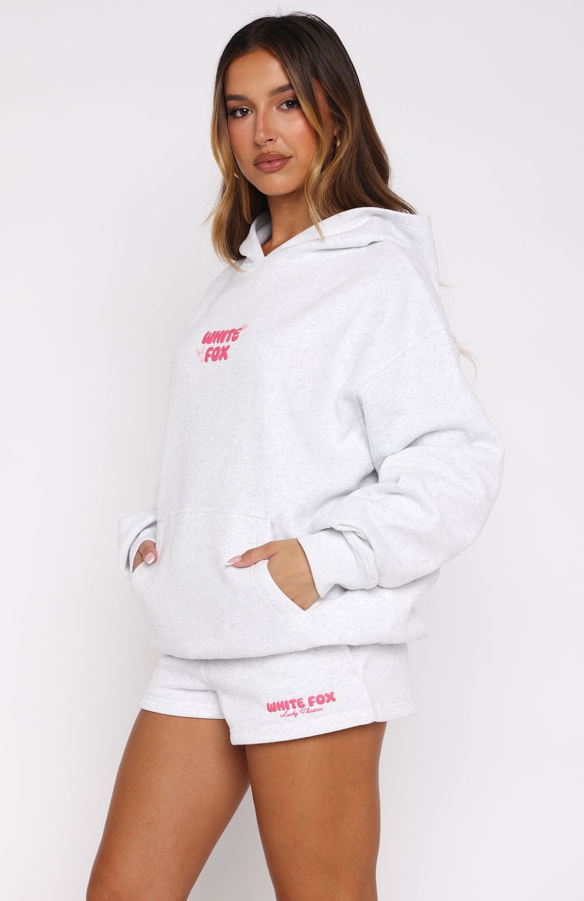Lucky Thirteen Stephanie Oversized Hoodie Grey Marle | White Fox