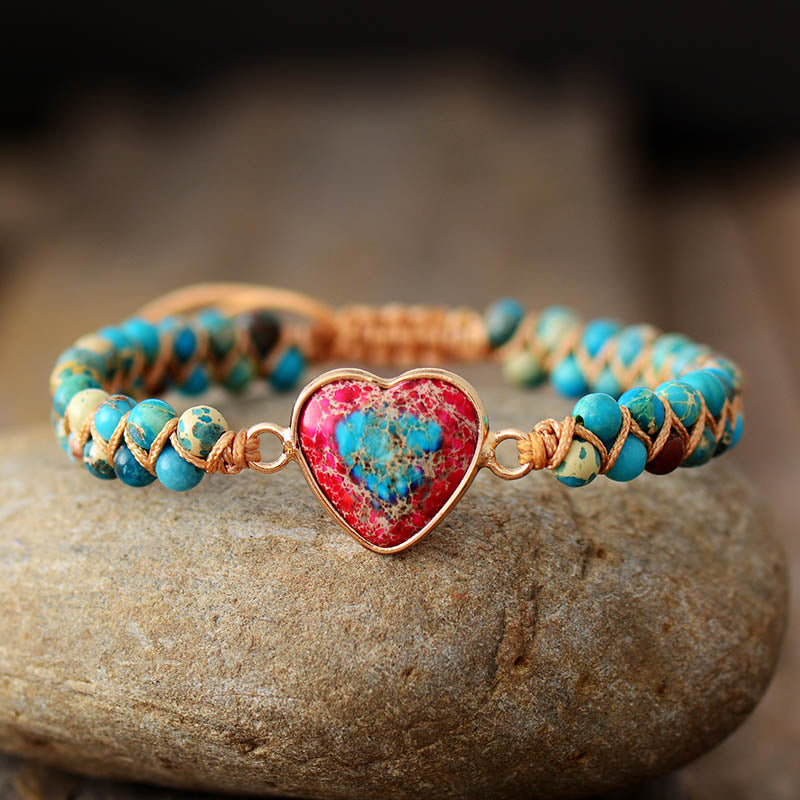 Boho Bracelet, Friendship Bracelet, Macrame Bracelet, Red Heart