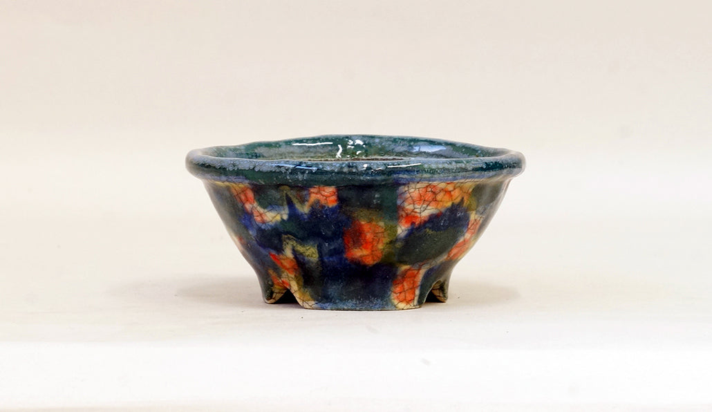 盆栽鉢ストアゆきもの｜盆栽鉢｜越前文山｜青と緑と赤の丸鉢