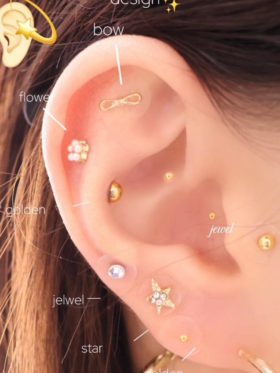 ゴールデンスターリーレイン キラキラ可愛い耳つぼジュエリー 耳つぼ