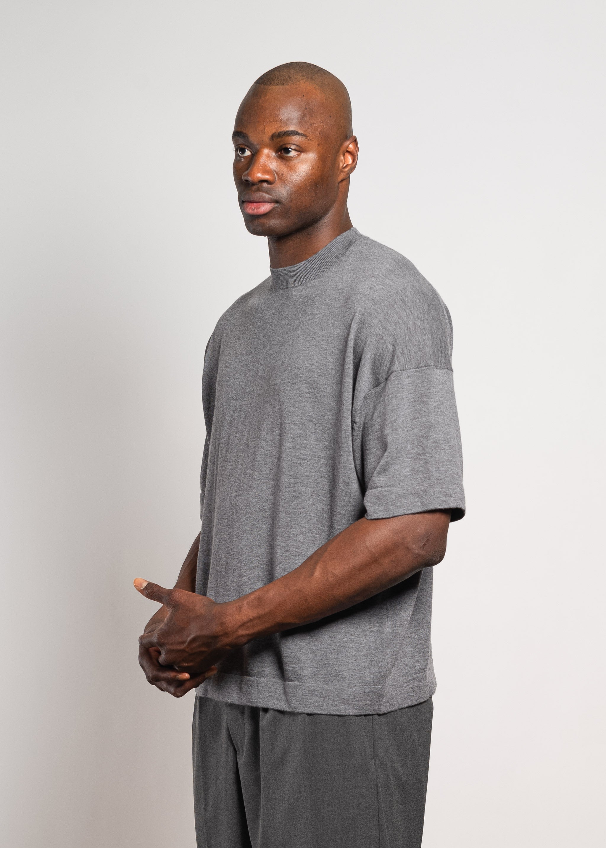 Yacaia - Y-0009 Oversized Cashmere Blend T-Shirt - Grey