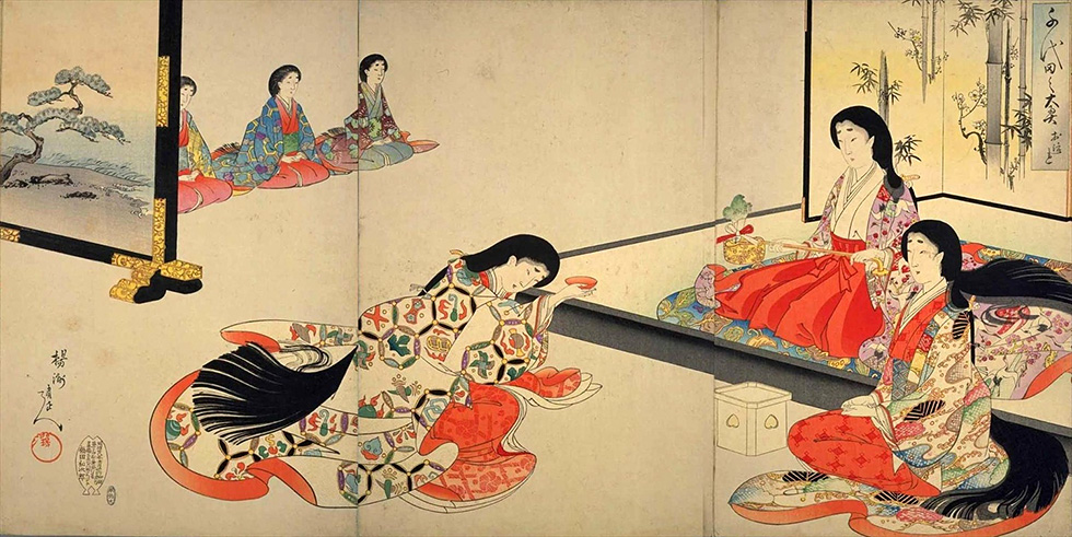 浮世絵 千代田の大奥 楊洲周延｜03千代田之大奥 お流れ 3枚組