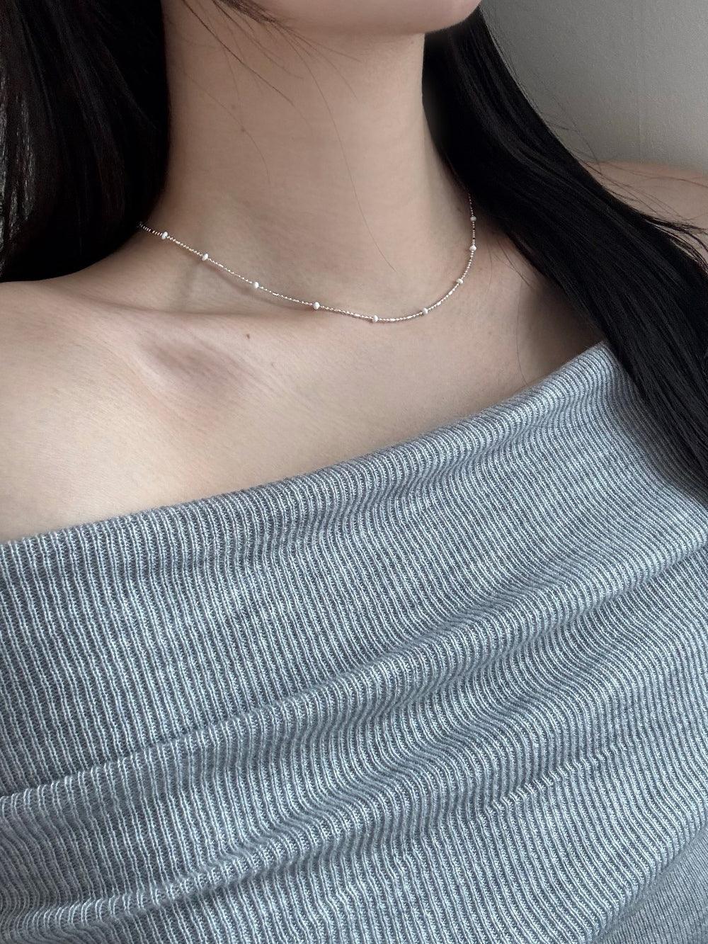 925 Silver]シルバー ホワイト ビーズ ネックレス / チョーカー 春