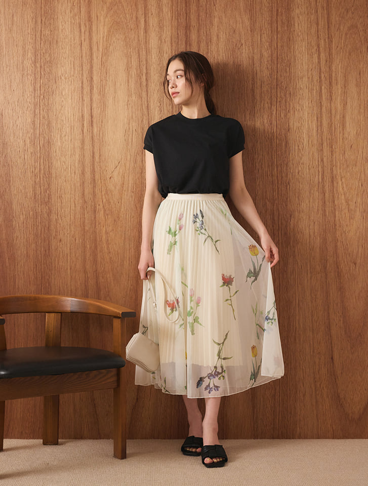 Edit Sheen フラワープリントチュールフレアスカート | 人気レディース