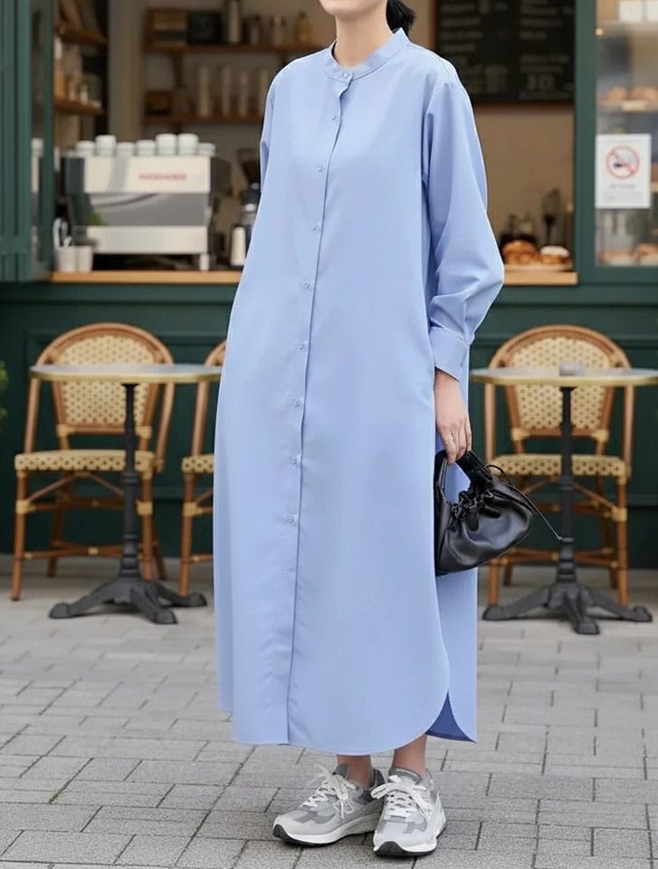 Edit Sheen ノーカラーシャツロングワンピース | 人気レディース