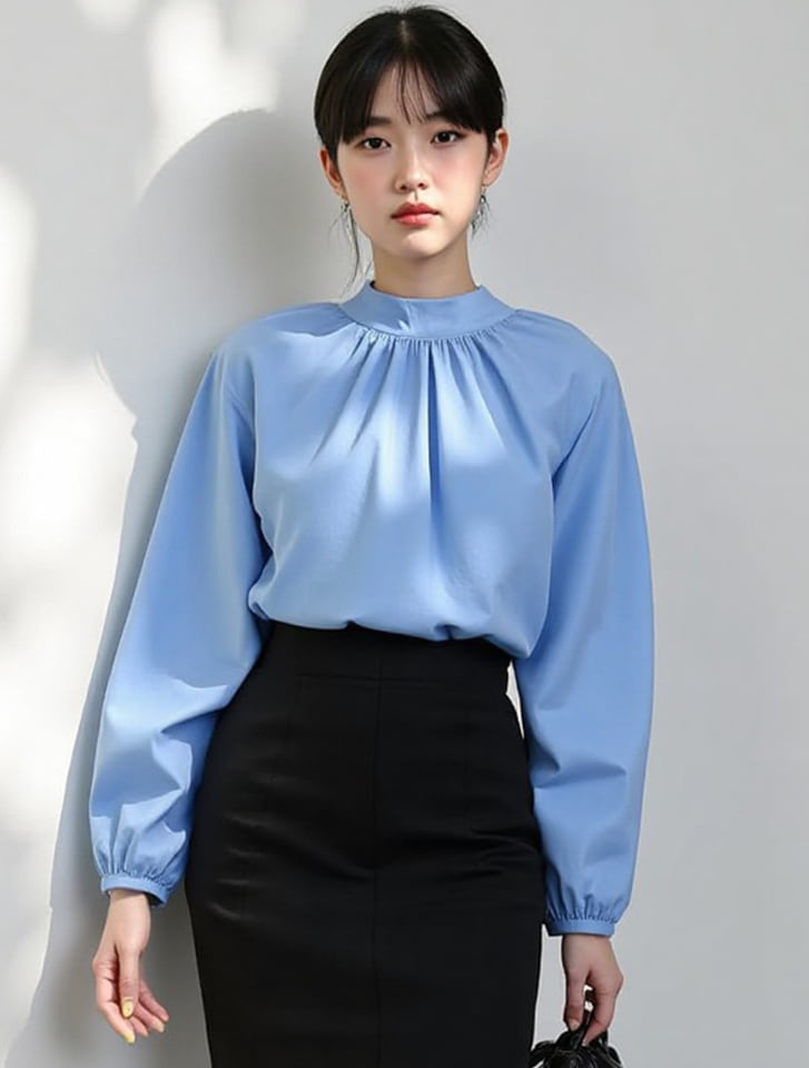 Edit Sheen スタンドカラーギャザーブラウス | 人気レディース