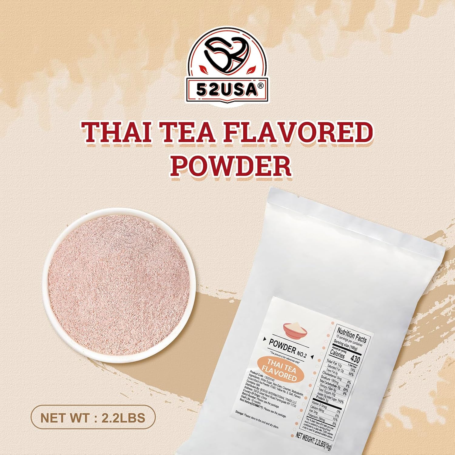 52USA Thai Tea Powdered Drink Mix – 2.2lbs, Instant Milk Tea Mix