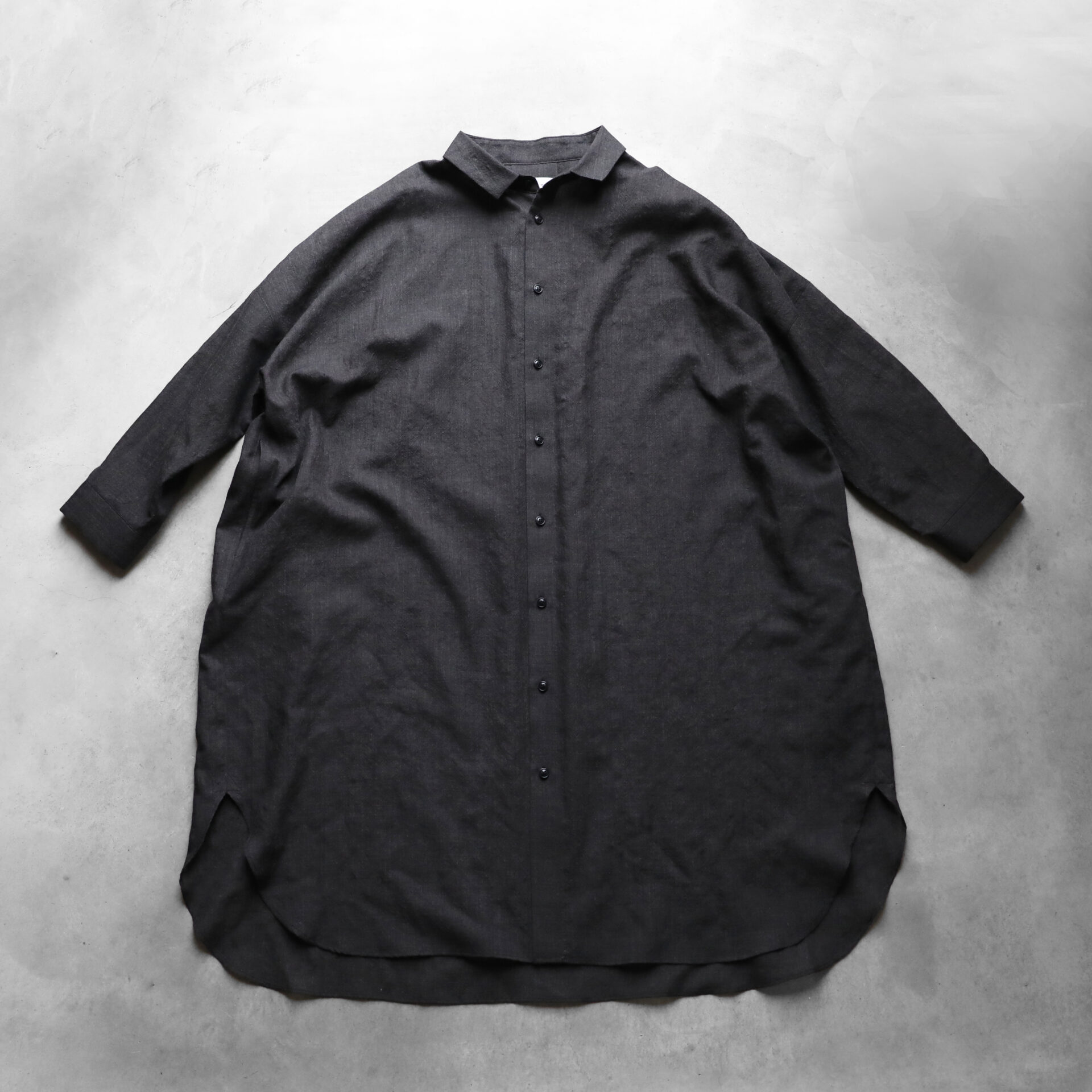 ウォッシャブルウールロングシャツ（ダークブラウングレー）【ユニ