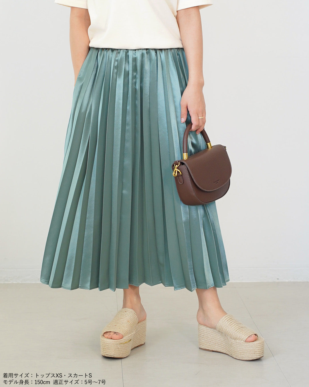147_ichi_yon_nana】サテンプリーツスカート｜小柄女性向け