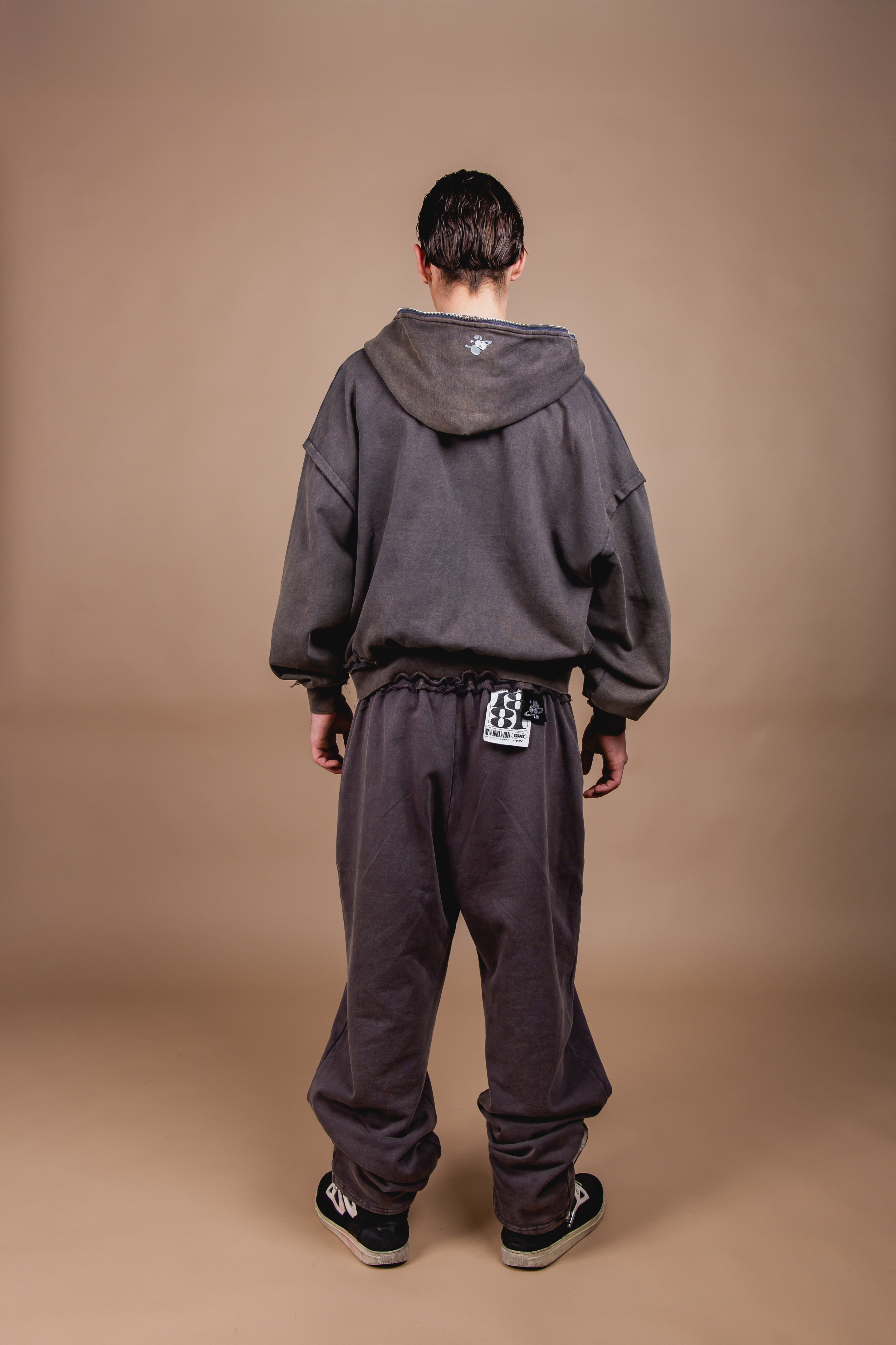 WASHED DOUBLE ZIP HOODIE black – 1818