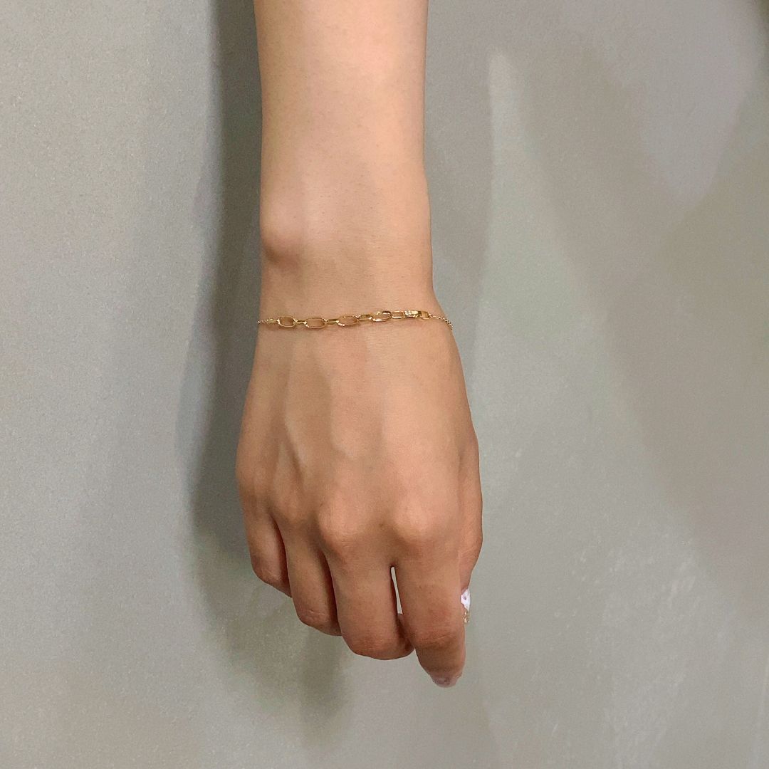 K18 甲丸線ハンドメイド チェーンブレスレット｜GD7009