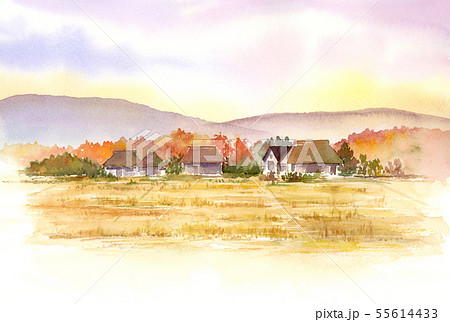 里山の風景 秋 水彩画のイラスト素材 [55614433] - PIXTA