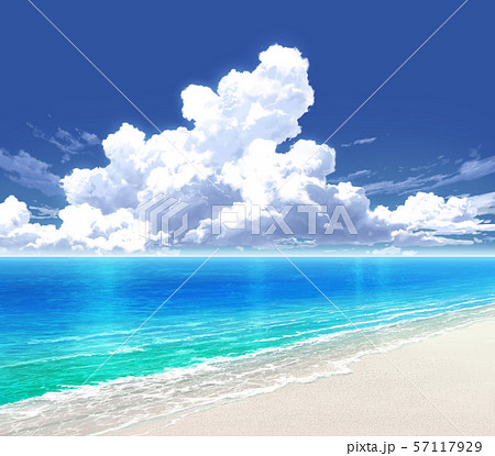 青空と入道雲と海と砂浜04_09のイラスト素材 [57117929] - PIXTA