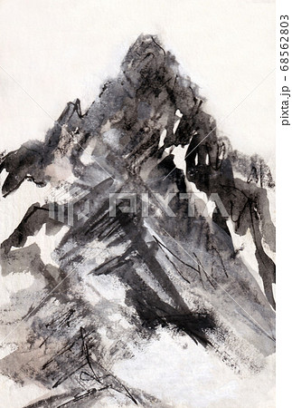 水墨画風【槍ヶ岳】北アルプス【はがきテンプレート】縦のイラスト素材