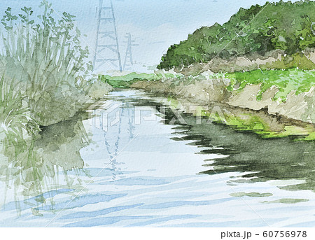 小川のせせらぎ 水彩のイラスト素材 [60756978] - PIXTA