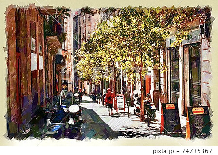 スペイン・バルセロナの街並みのイラスト素材 [74735367] - PIXTA
