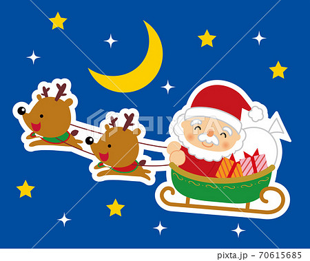 ソリに乗るサンタクロースとトナカイ イラストのイラスト素材