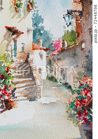 フランスの小さな村 水彩画 風景画のイラスト素材 [72448798] - PIXTA