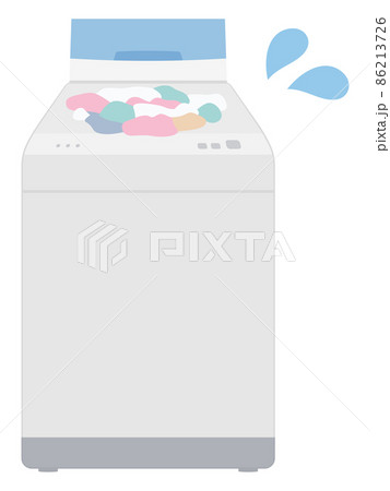 洗濯物を入れすぎて困っている洗濯機のイラストのイラスト素材