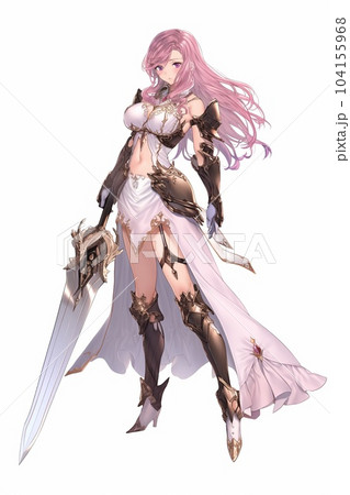 ファンタジー系の女性キャラクターの全身立ち絵イラストのイラスト素材