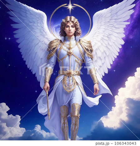 天界の大天使ミカエルのイラスト アート（AI生成画像）のイラスト素材