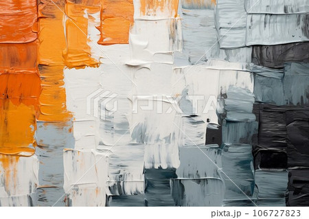 四角を使ったデザインの油絵・秋用抽象背景バナー）白・グレー