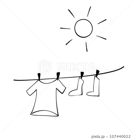 白黒 晴れ 干した洗濯物のイラストのイラスト素材 [107440022] - PIXTA