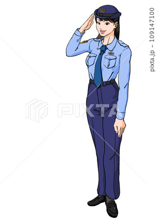 敬礼する若い女性警察官_夏服ズボンのイラスト素材 [109147100] - PIXTA