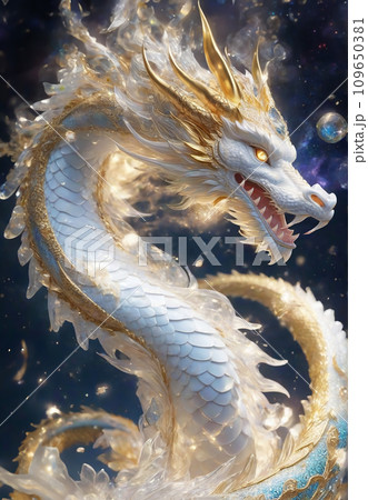 白龍 宇宙龍 海神 水神 開運 イラスト アート（AI生成画像）のイラスト