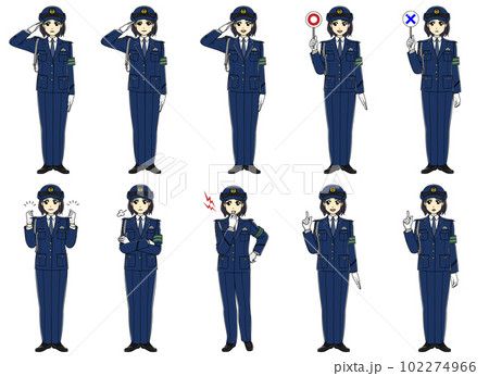 制服（スラックス）の女性警察官全身セット1のイラスト素材 [102274966