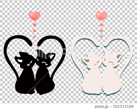 可愛い白ネコと黒ネコ ハート イラストアイコンセットのイラスト素材