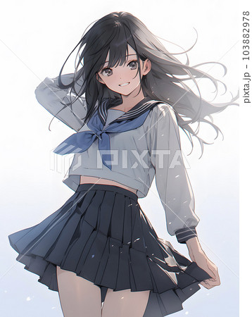 女子高生の立ち姿 全身 アニメイラスト（Generative AI）のイラスト