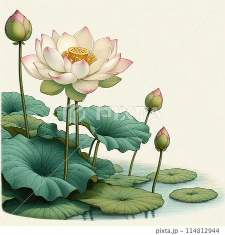 Lotus flower rising from the water surface - Stock Illustration