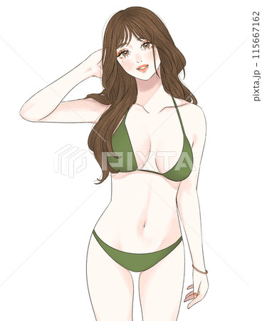 笑顔の水着姿の女性のイラスト素材 [115667162] - PIXTA