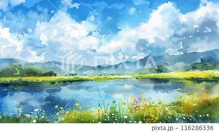 水彩画で描かれた自然の風景 のイラスト素材 [116286336] - PIXTA