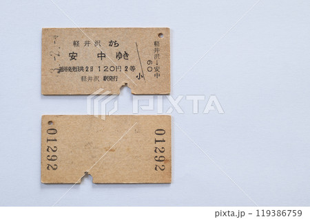 昭和の国鉄切符 硬券 昭和43年軽井沢駅発行乗車券 切符資料裏表 の写真