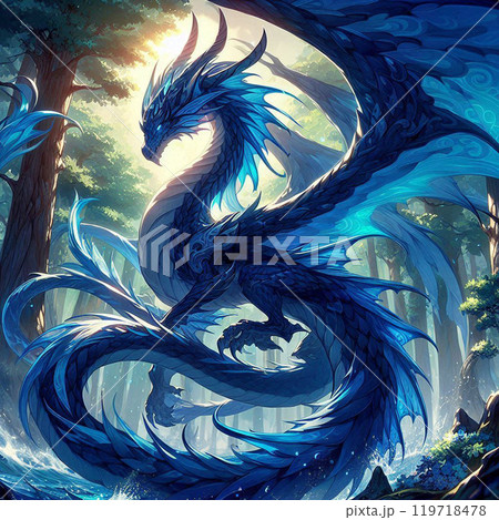 森にいる青いドラゴンのイラスト素材 [119718478] - PIXTA