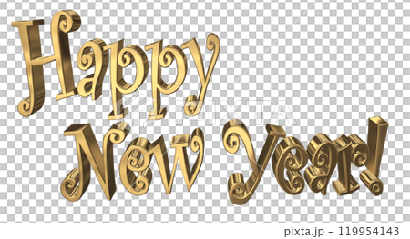 3DCG文字「Happy New Year/ハッピーニューイヤー」ゴールド,金の