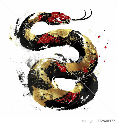 蛇の筆書きのカラーイラスト「AI生成画像」のイラスト素材 [112986477