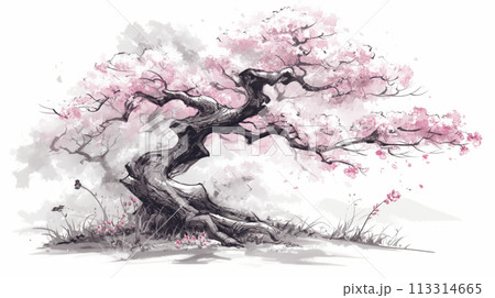 水墨画風の桜のイラスト素材 [113314665] - PIXTA