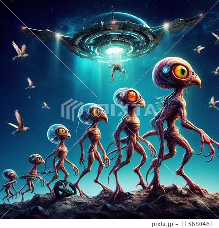 鳥類から進化した地球外知的生命体のイラスト素材 [113680461] - PIXTA