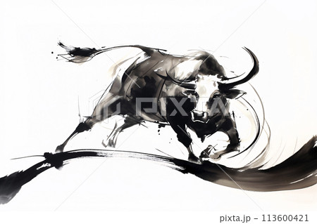 牛の水墨画のイラスト素材 [113600421] - PIXTA
